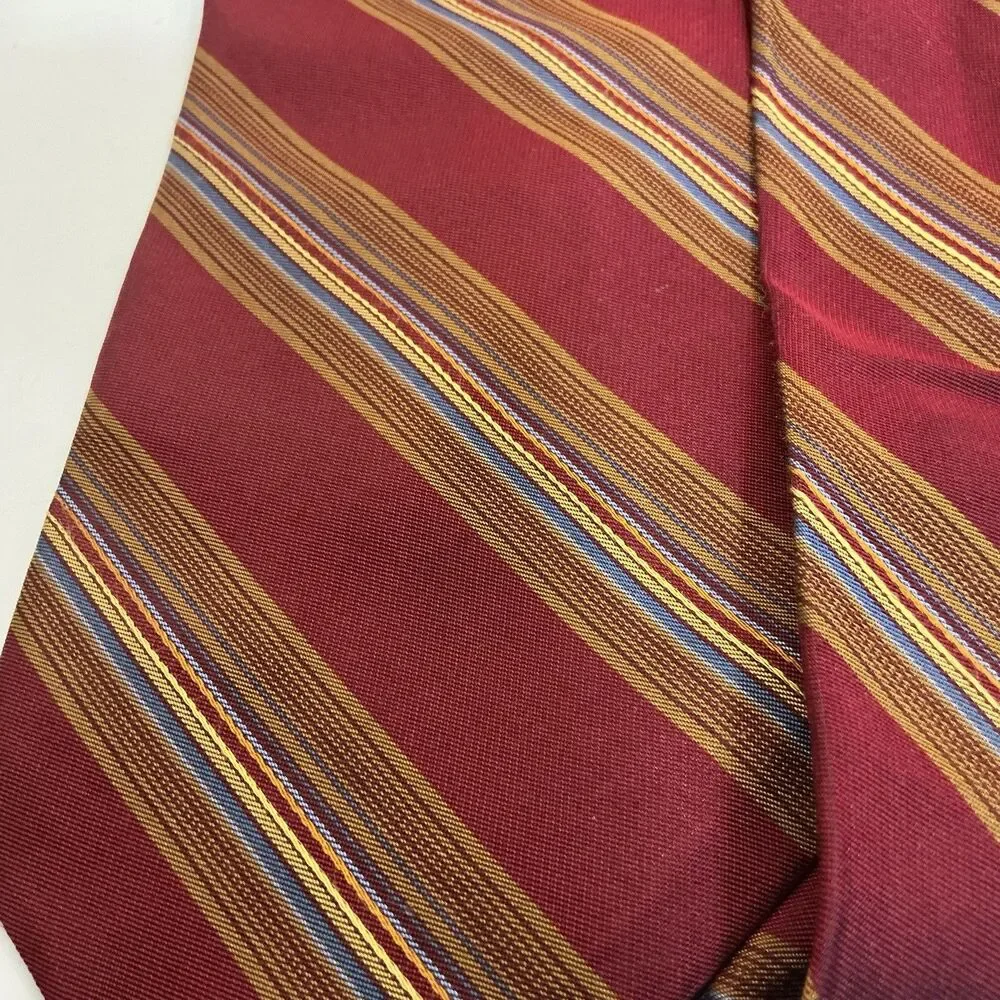 Robert Talbott Levy’s Nashville Men’s Silk Tie Red Gold Blue Stripe Hand Sewn US